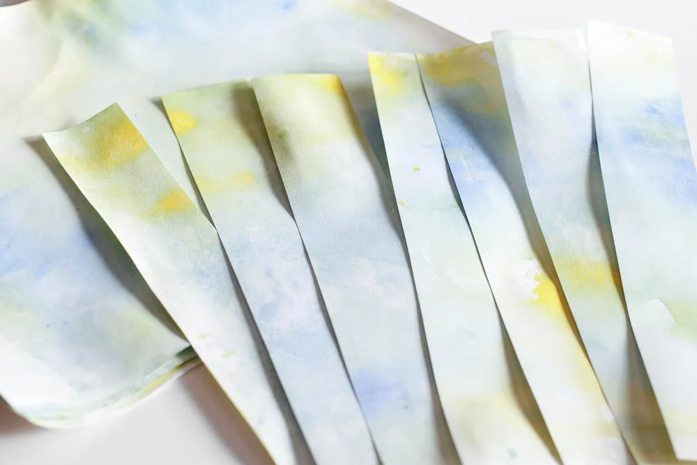 Watercolor strips cut down to size. 