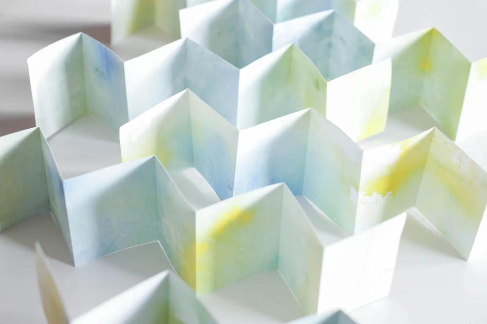The folding direction is alternated to create a paper structure resembling an accordion. 