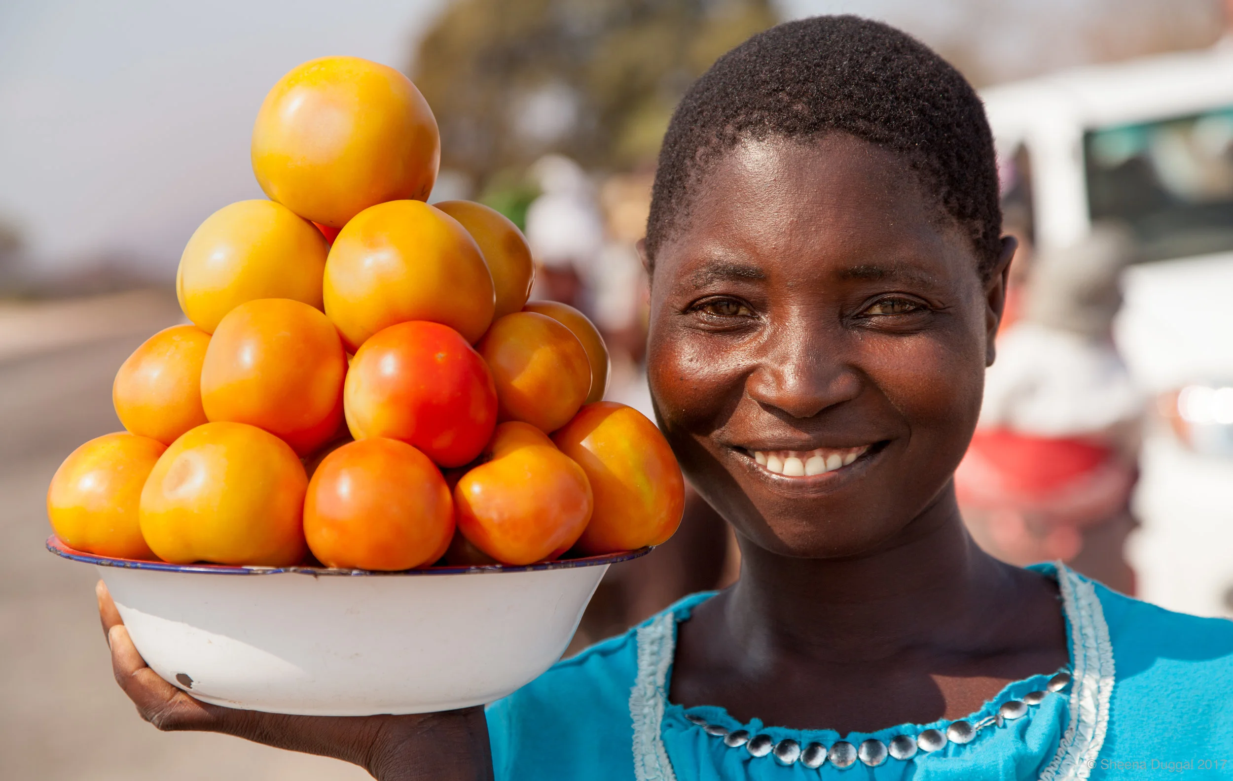 Lady selling tomatoes she has grown, Zimbabwe 2010