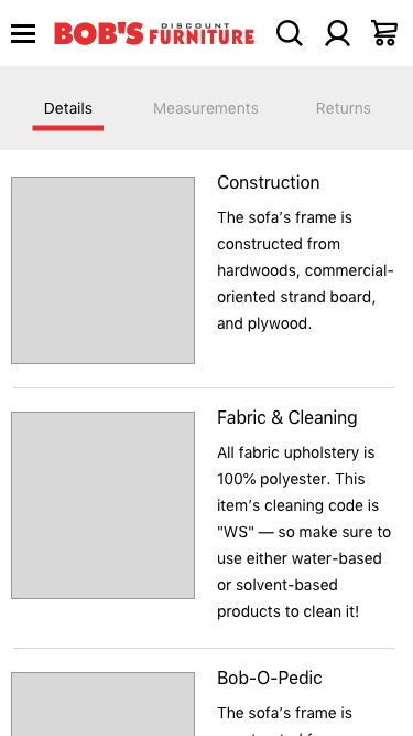 Additional modules for the mobile PDP wireframe.