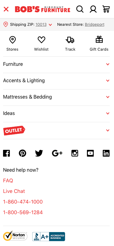 Primary navigation for mobile devices.