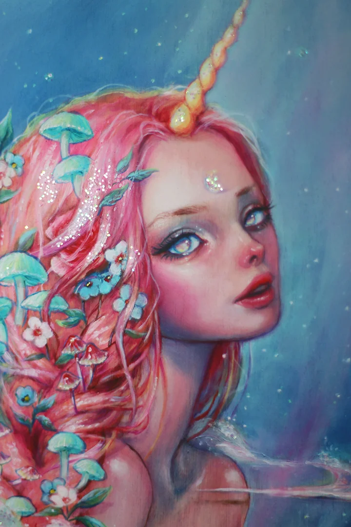 LIMITED EDITION HAND EMBELLISHED PRINT "borealis" + matted frame + FREE sticker