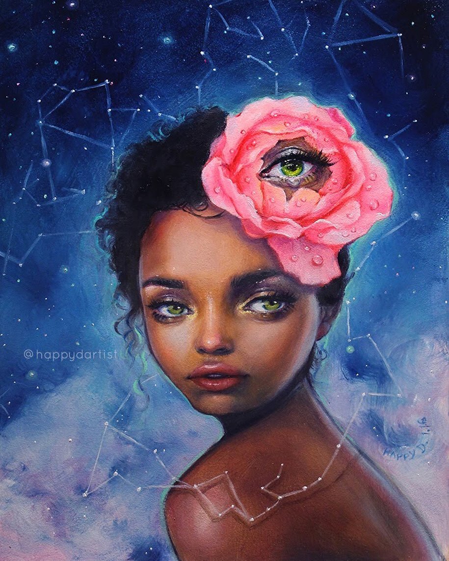 #tbt to this oil painting named &quot;Constellation&quot; from almost half a decade ago! 🌸🎨 It's always so nostalgic to look back on old art, and I really miss painting space-inspired themes... Should I bring this style back? 🥰 
.
🎁 20% OFF EVERY