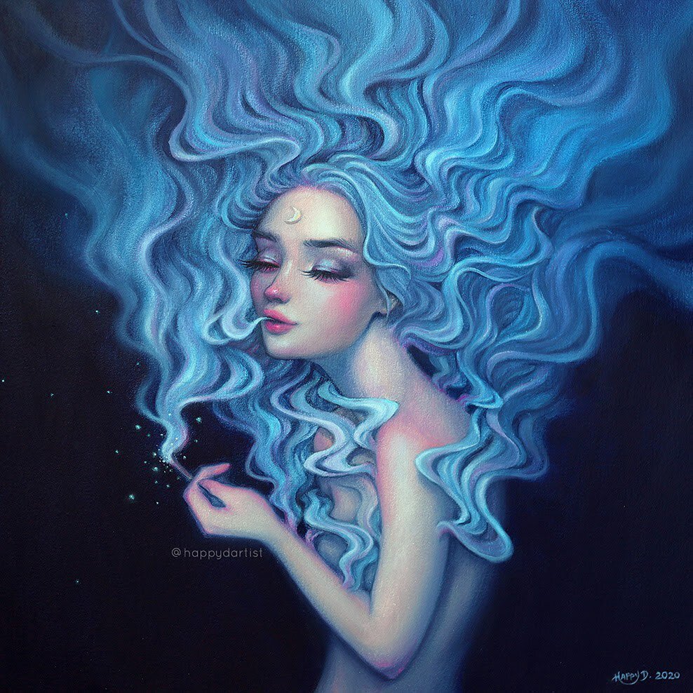 New blue oil painting!!! 💙💙💙 I meant to share this piece two weeks ago, but like most of you, I had been drowning in a sea of election-induced anxiety 😅 But I am kind of glad I waited because this week, we can celebrate the color BLUE even more ?