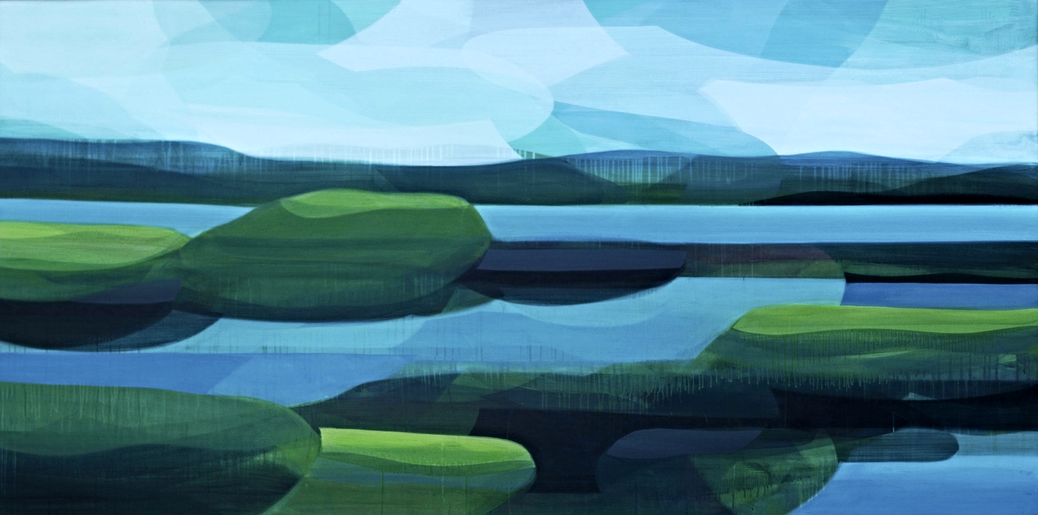 vernon river marsh, water-based media on panel, 4' x 8', 2014