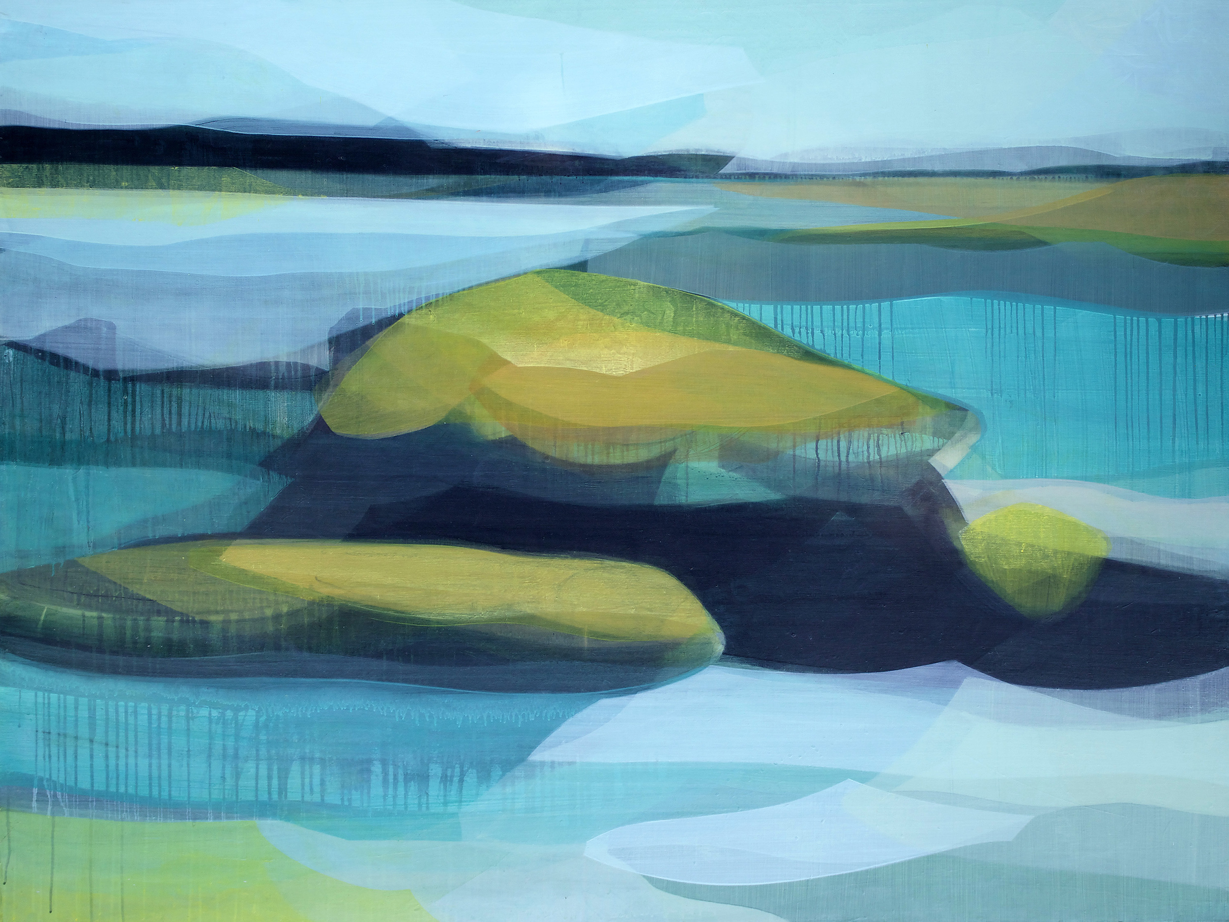 (color fields) pine island high tide, 4' x 5', water-based media on panel, 2013-2015