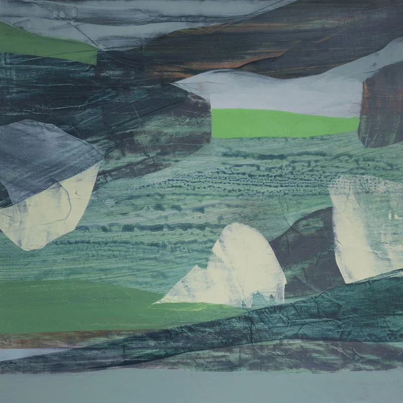 (turtle island) over + under, 12" x 12" x 1.5, wbm on panel, 2013