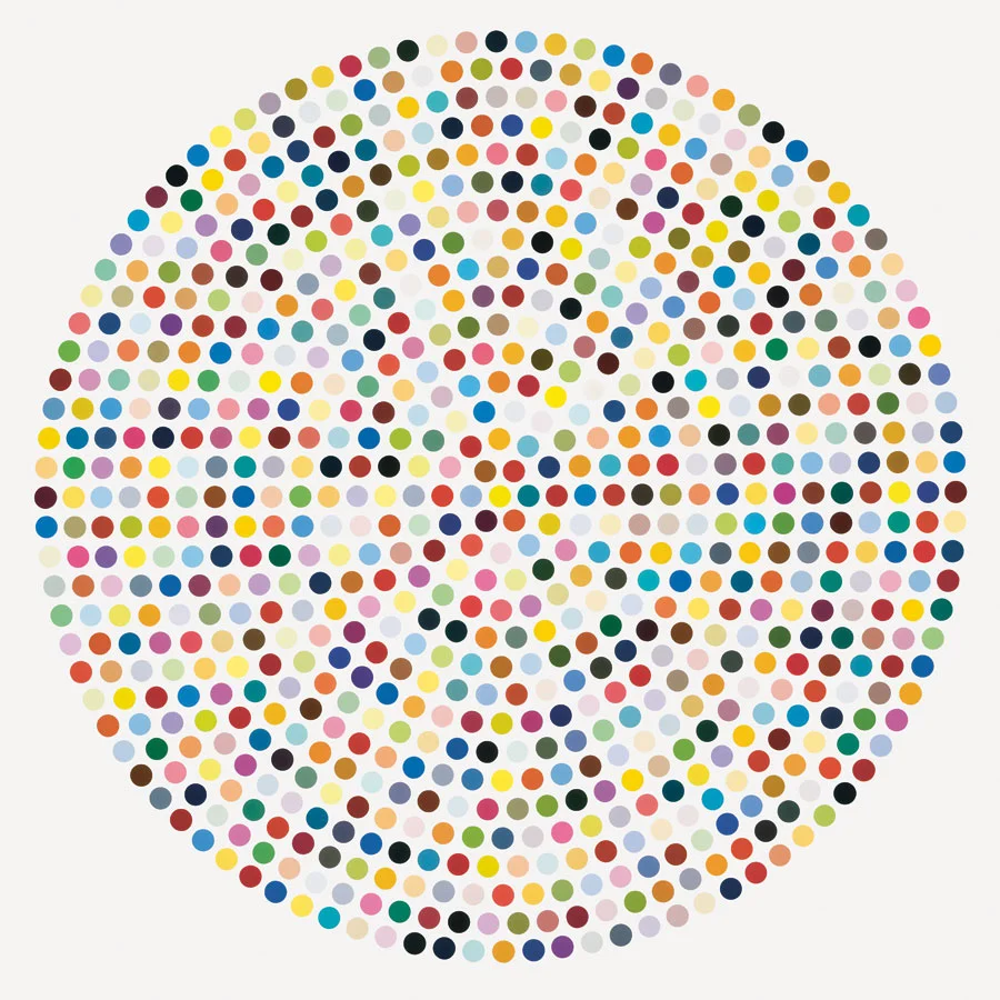 Damien Hirst. “Zirconyl Chloride,” 2008. Household gloss on canvas. 84 inches diameter. Courtesy Gagosian Gallery. © Damien Hirst/ Science Ltd, 2012. Photography Prudence Cuming Associates.