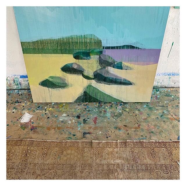 first &ldquo;so HOT&rdquo; day #beachscape #stones #saintsimonsisland #wip #contemporarypainting w/ thanks to @dominiquepaye for the photo reference xxoo