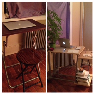 My desk transformation: the one on the right was a gift from my amazing roommates and the place where I shall be spending my morning time writing.