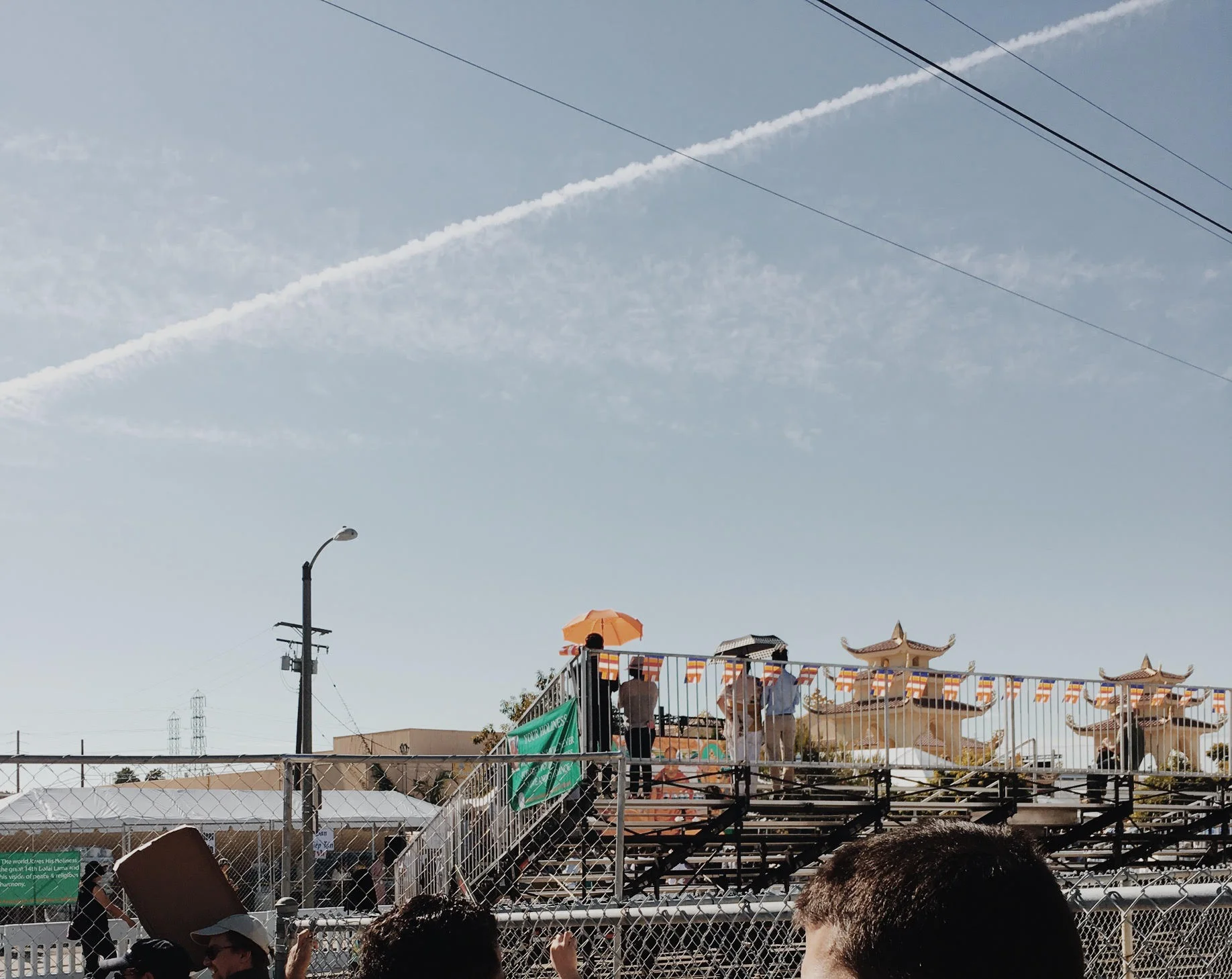 CHEMTRAIL OVER HIS HIGHNESS THE DALAI LAMA VISIT TO WESTMINSTER, CALIFORNIA 6/18/2016 — Westminster, California