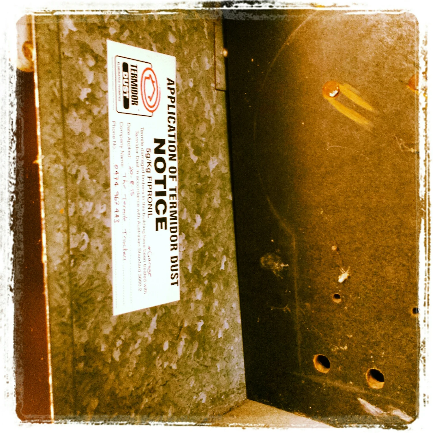 This sticker provides notice of a termidor termite treatment. This helps prevent anyone from inadvertently coming into contact with the termiticide. 
