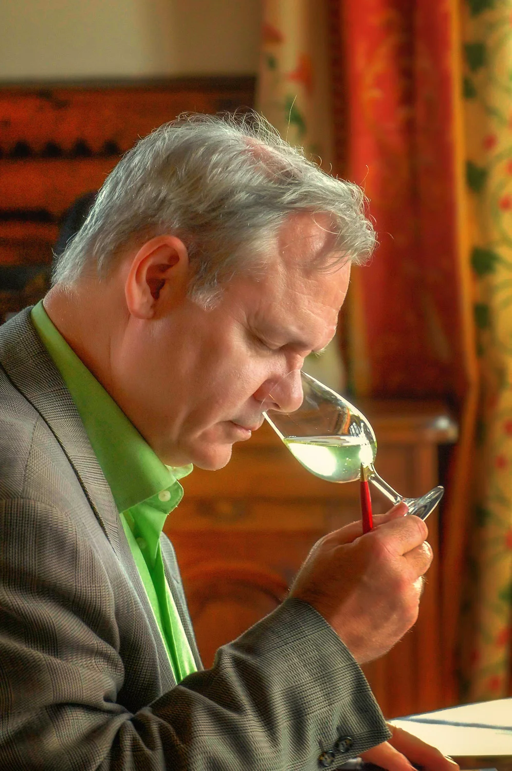 Lyn tasting vin claire at Champagne Mumm