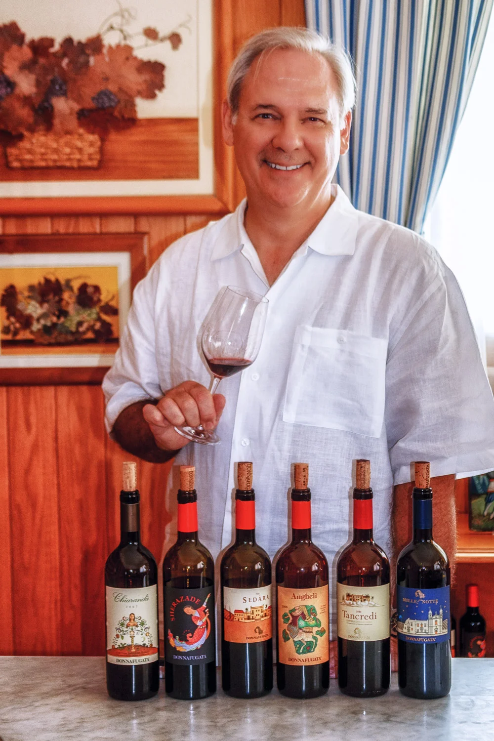 Lyn tasting wine at Donnafugata, one of the greatest wineries in Sicily