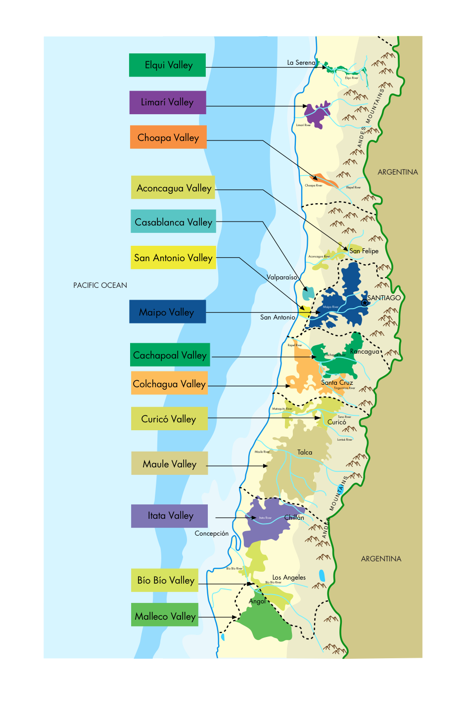 Map: Courtesy of Wines of Chile