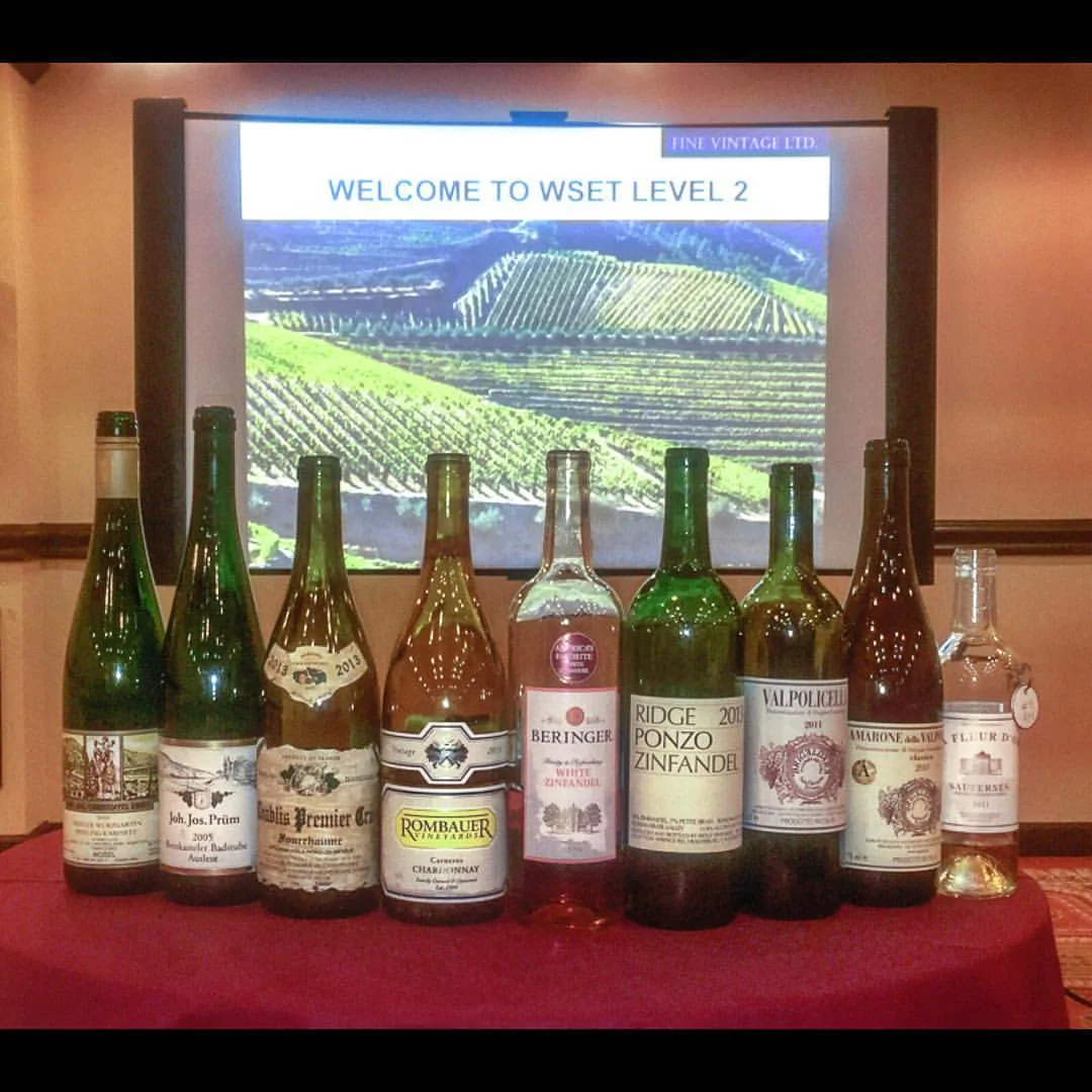 Some of the wines from a WSET Level 2 class session (Photo: Lyn Farmer)