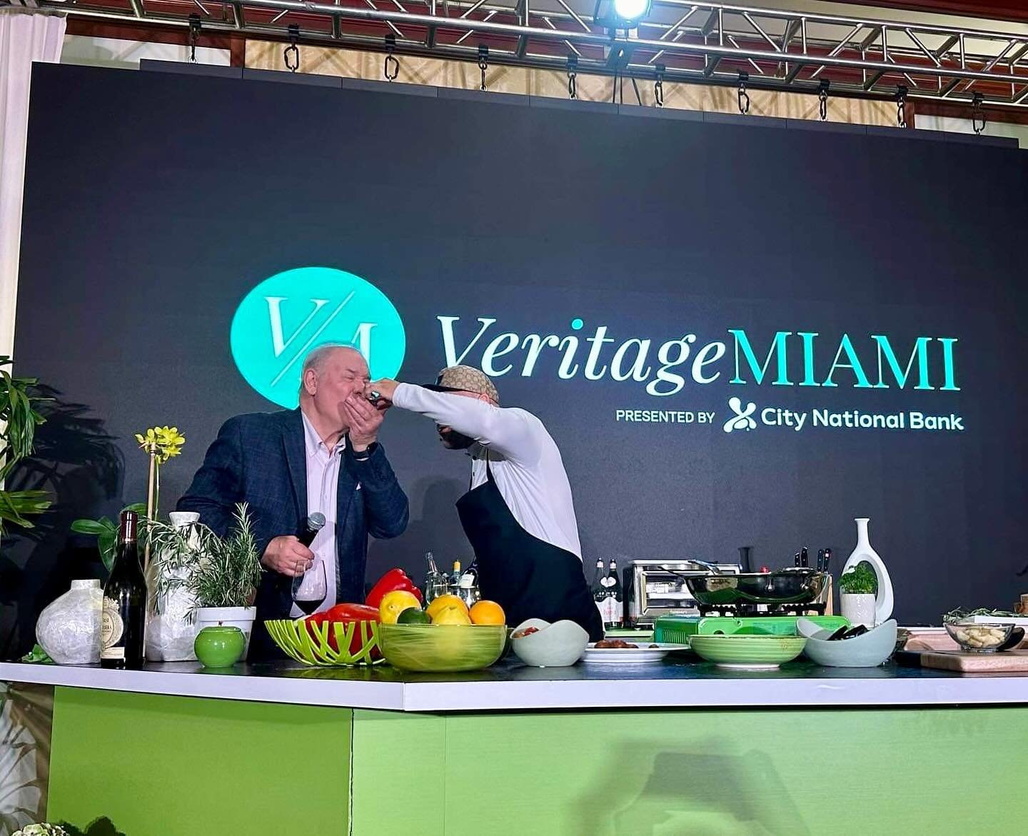 The perk of being on-stage host of @veritagemiami with the fabulous @chefjeremyford : if you play it right the chef will, literally, feed you! This was his amazing beef tenderloin with garlic and rosemary we had at the festival dinner we featured the