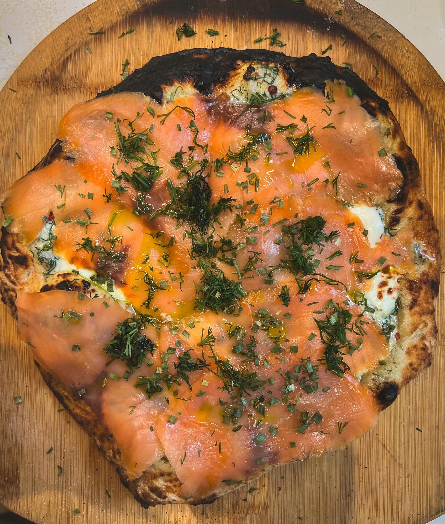 Finally getting around to posting the finished pics from pizza and pasta night: &ldquo;Nordic Pizza&rdquo; (cr&egrave;me fra&icirc;che, lemon zest, dill and pink peppercorns then topped with smoked salmon after baking; artichoke heart with sundried t