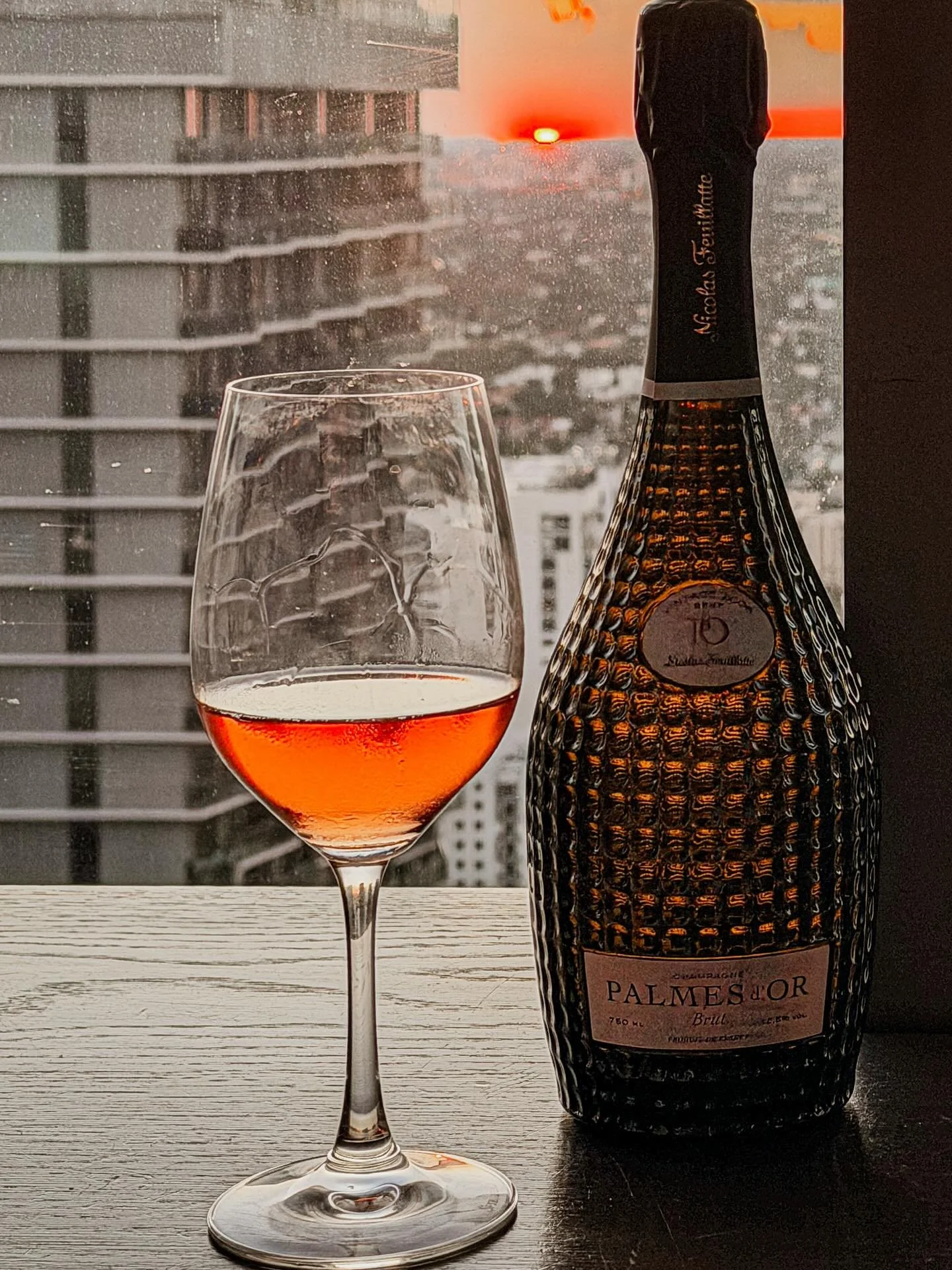 A sunset glass of @nicolasfeuillatte ros&eacute; champagne to celebrate Champagne Day (which I try to celebrate every day). Cheers 🥂