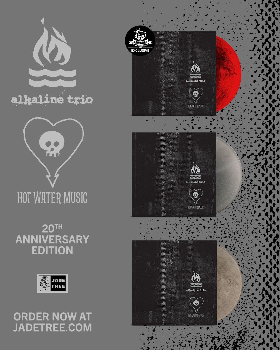 OUT NOW: The 20th anniversary re-issue of @Alkaline_Trio x @HotWaterMusicofficial 'Split'. Still some Silver retail exclusive left, so get 'em before they're gone!

#AlkalineTrio #HotWaterMusic #NowPlaying #NowSpinning #Vinyl #JadeTreeRecords