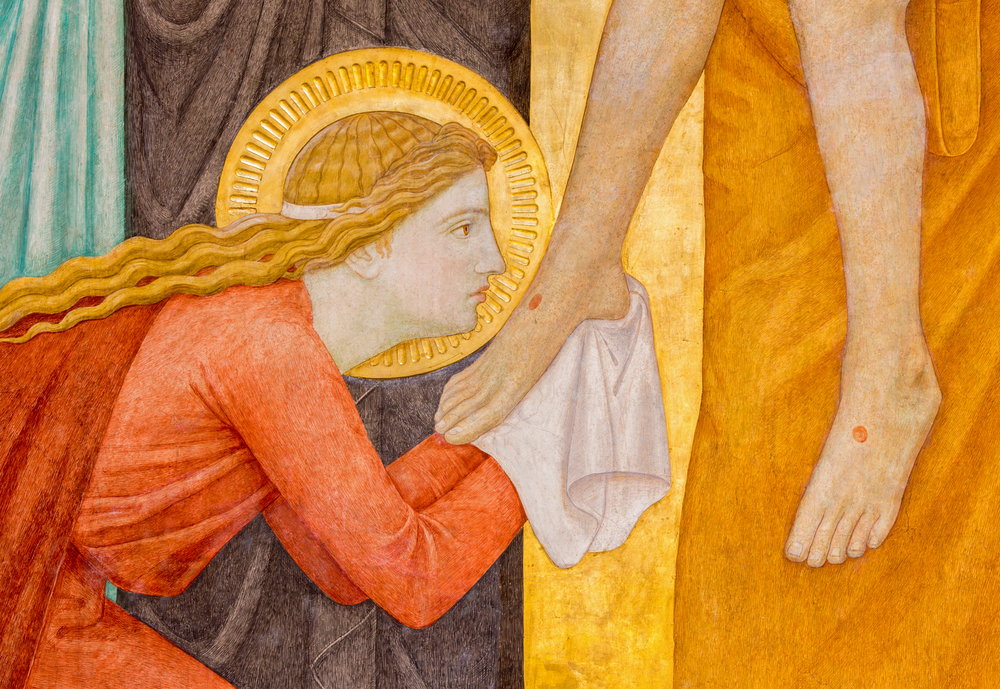 Detail from Deposition of the cross scene over st. John of the Cross side altar by P. Verkade (1927) in Carmelites church in Dobling.