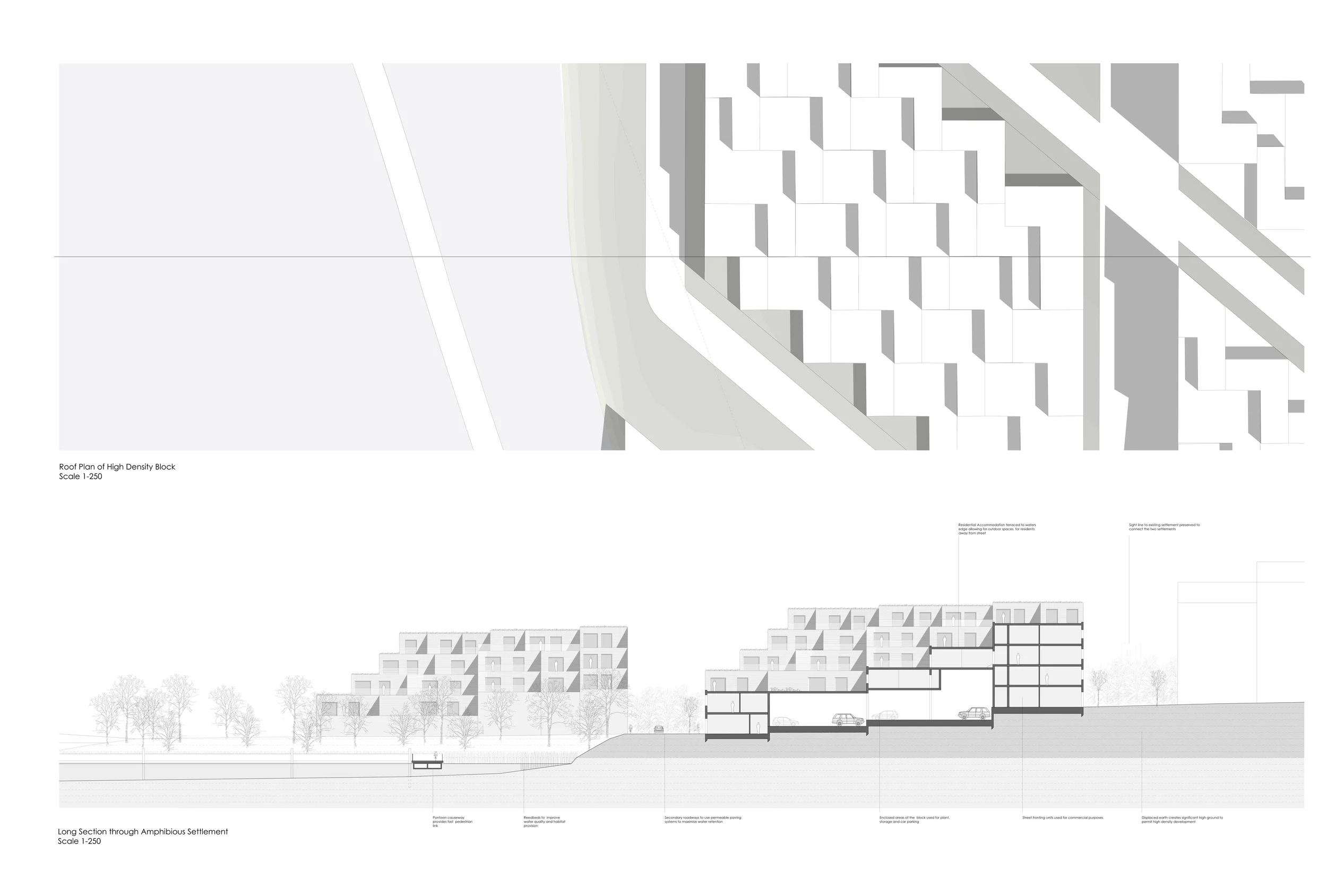 Terraced geometries follow the form of their displaced earth foundation. All earth will be redistributed around the lake system, keeping all displaced earth on site.