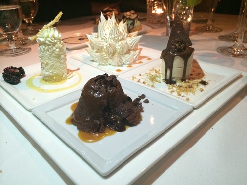(Above) Cafe L’Europe Palm Beach Lobster Salad, Lamb Chop with Short Rib Ravioli, Scallops with Truffle Risotto, and the Dessert Tasting Plate including the Baked Alaska, Frozen Lemon Soufflé, Peanut Butter Pie and the Chocolate Molten Cake! This was a fine dining experience that was unforgettable. Not only was the food to die for but the ambiance and service was top of the line. 
