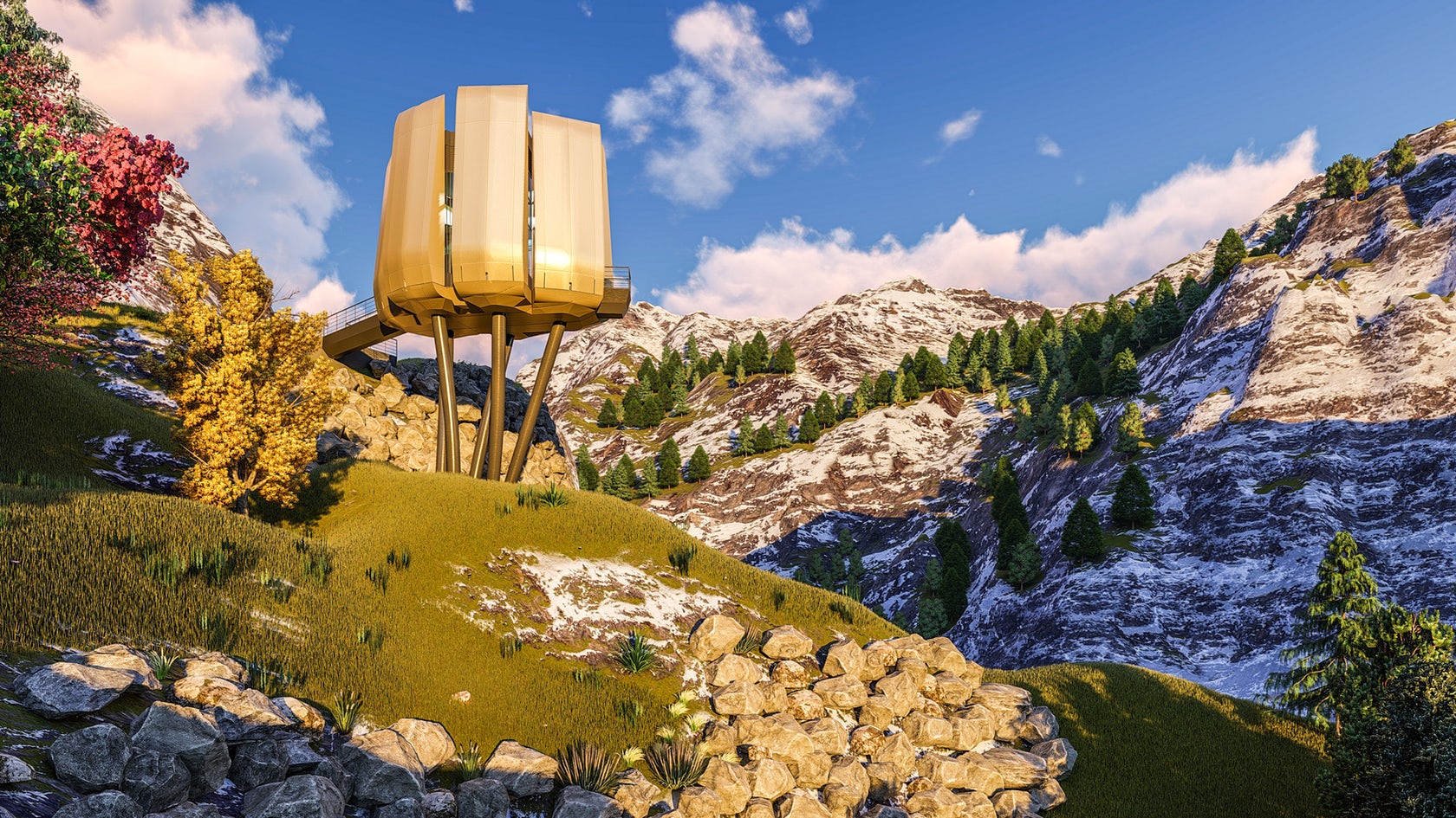 Futuristic Sustainable Mountain Pod By EA-Lab