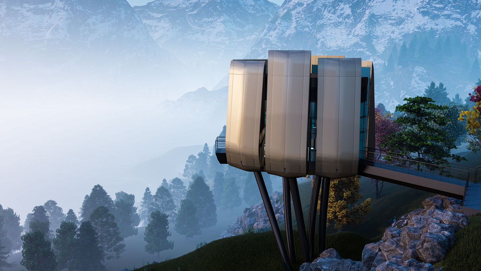Futuristic Sustainable Mountain Pod By EA-Lab