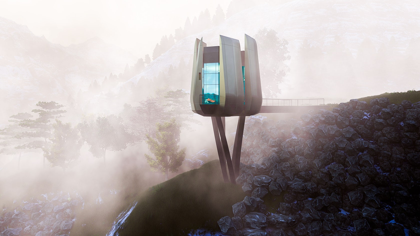 Futuristic Sustainable Mountain Pod By EA-Lab