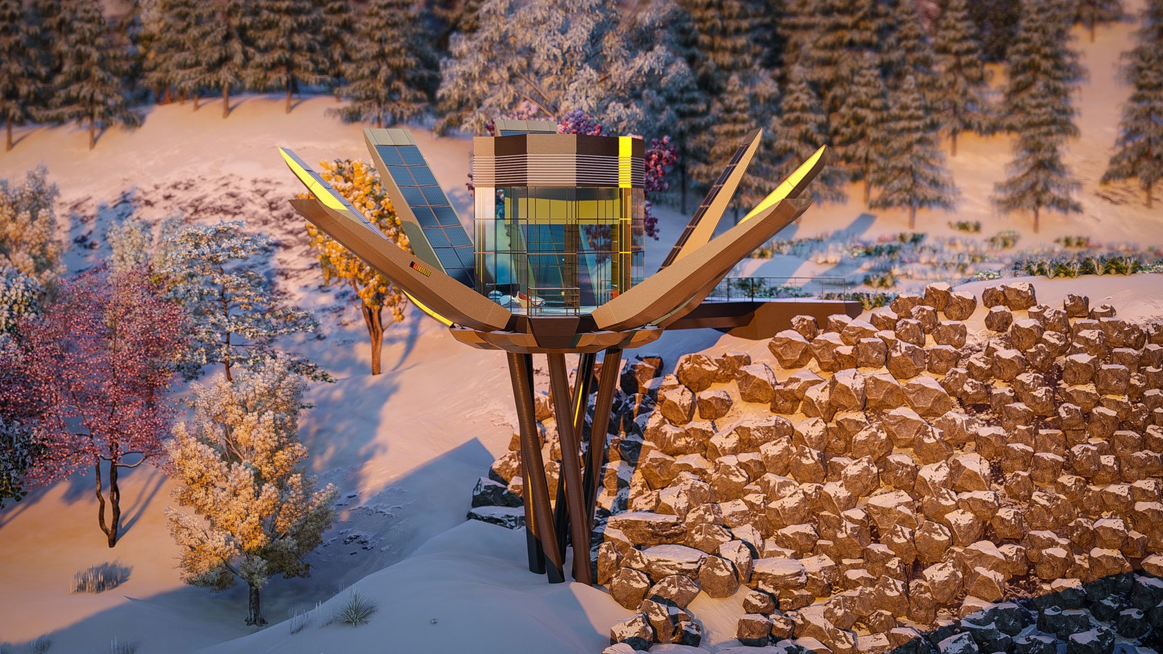 Futuristic Sustainable Mountain Pod By EA-Lab