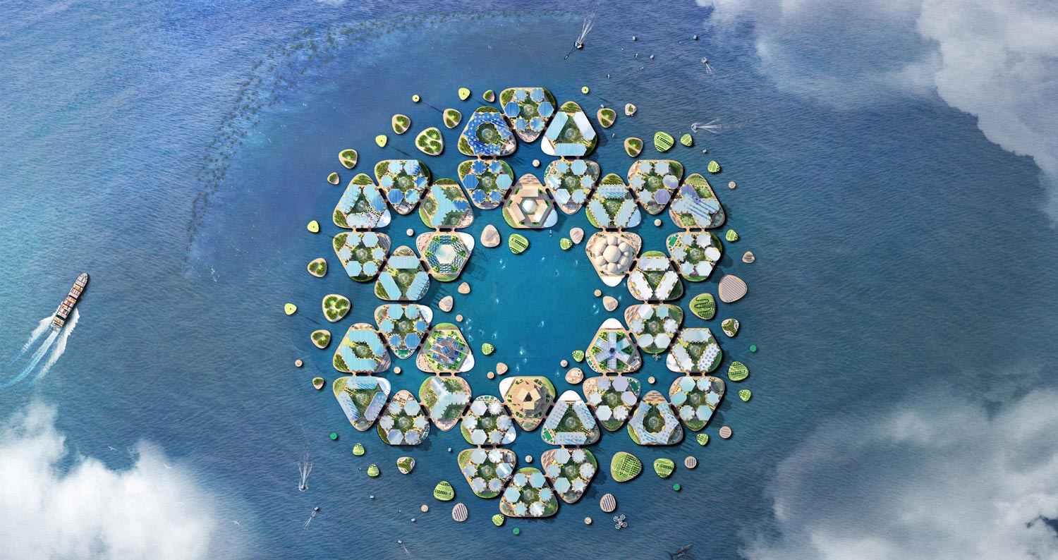 Oceanix City includes hexagonal modules that can accommodate up to 10,000 people