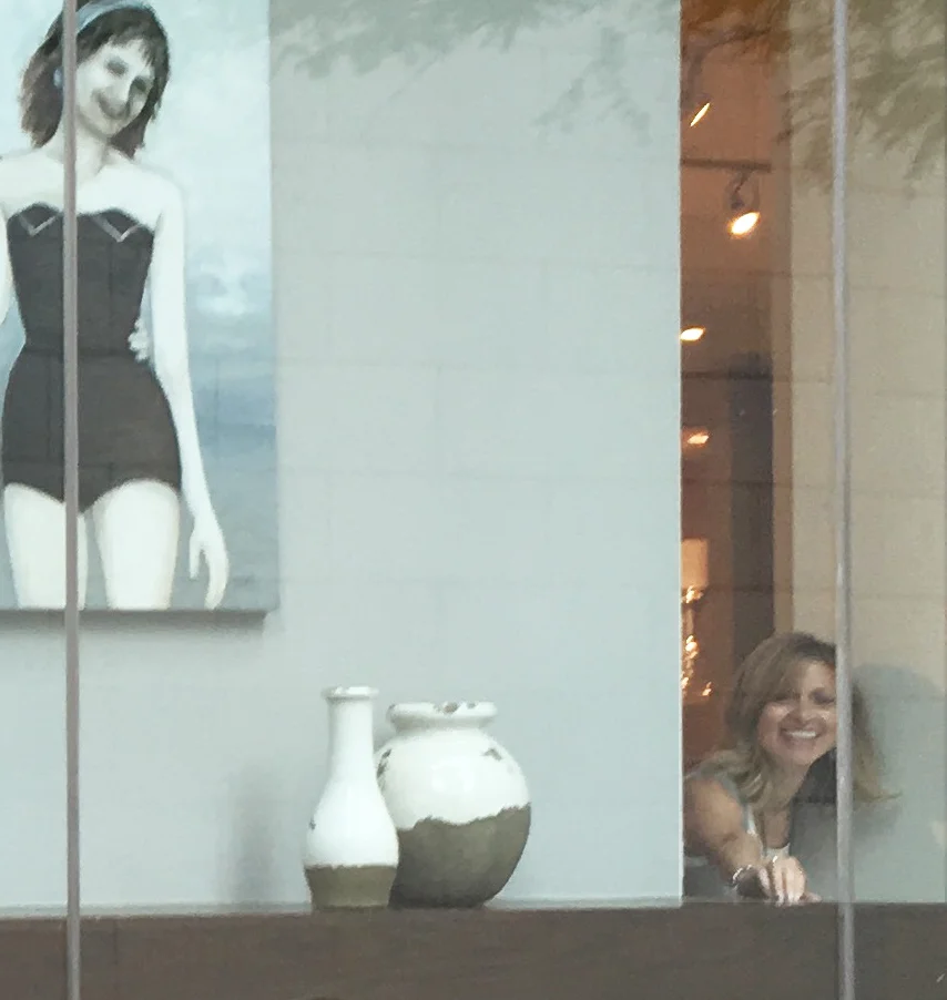 My painting (and me) in the Pottery Barn store window.