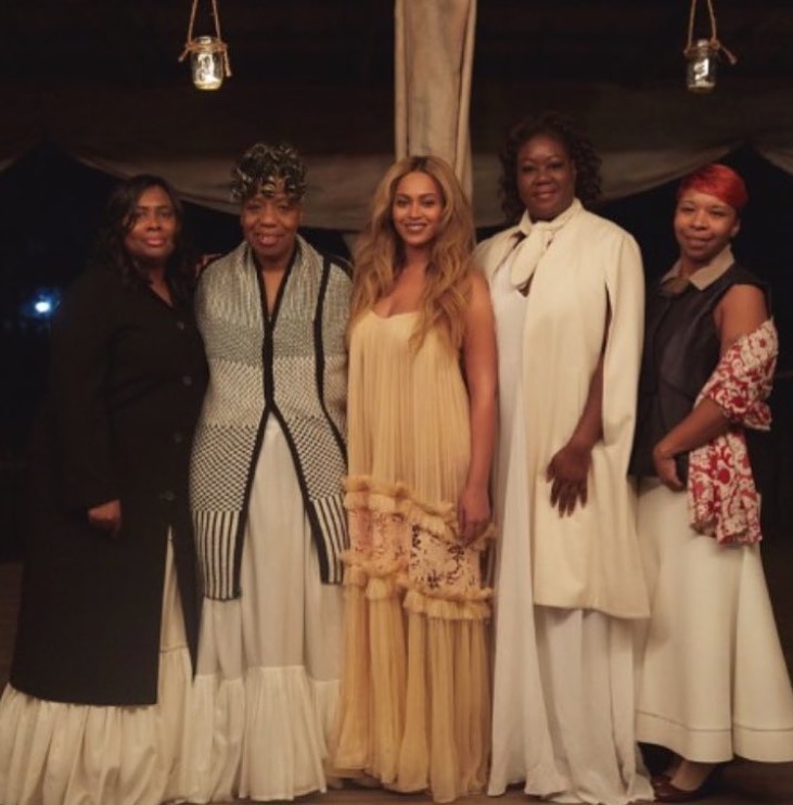 My favorite image from behind the scenes. The picture includes Beyoncé with mothers of victims of police brutality. In the visual, Beyoncé incorporates these women aesthetically in her moment of overcoming pain - a parallel to them having to deal with their pain under the media-scope. 