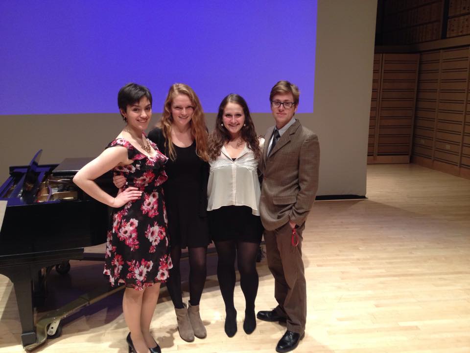 Ann with her peers before the Dickinson College Music Colloquium 2014.Left to right: Jamie Leidwinger, Isabel Burlingame, Ann Fogler, and Nicholas Cardelia.