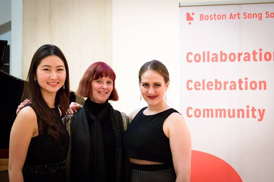 Ann with Seoyon Macdonald and Julianna Hall, after the performance of Hall's A World Turned Upside Down through The Boston Art Song Society on January 11, 2018.