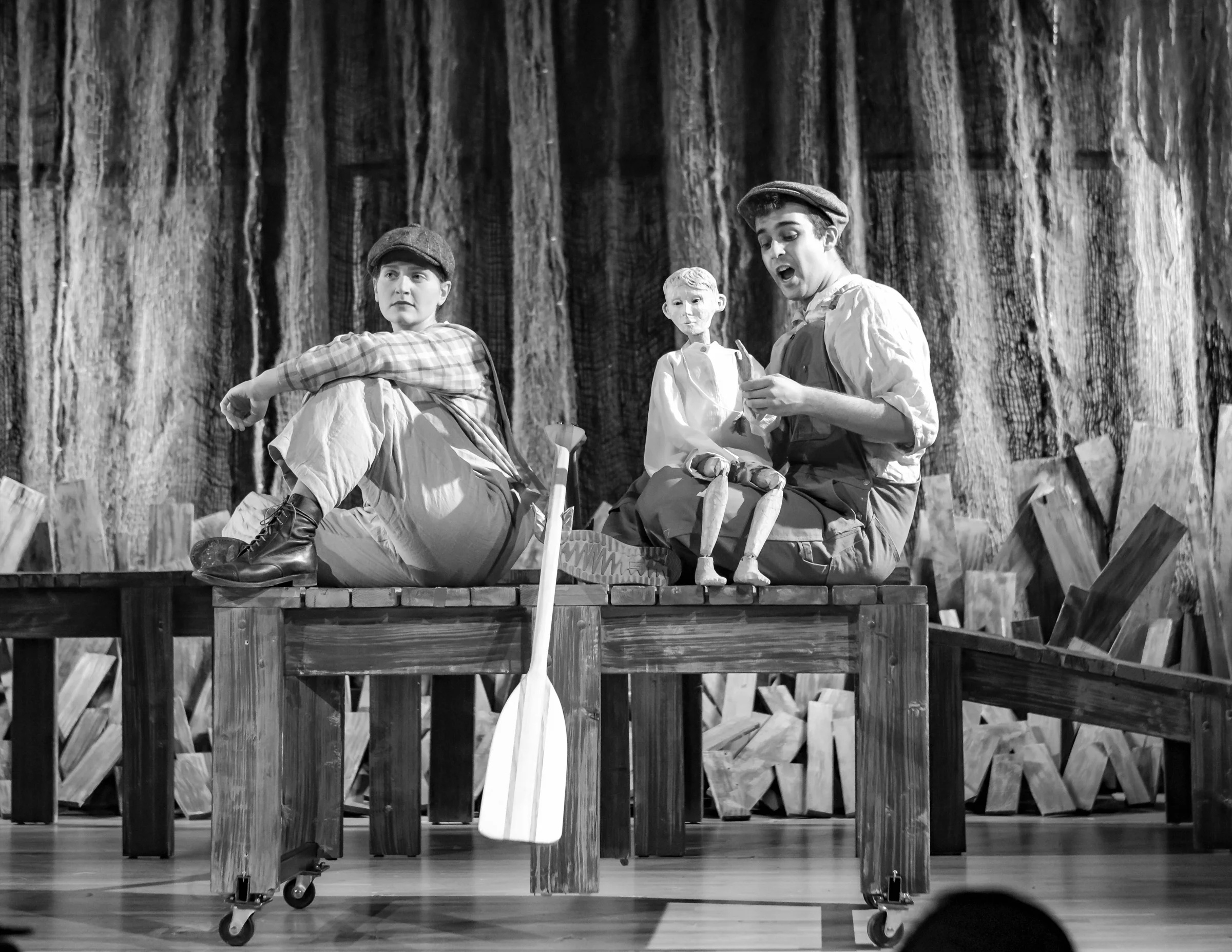 Ann Fogler as Brother and Lucas Coura as Doodle in The Scarlet Ibis . Boston Opera Collaborative; January 2019. Photo Credit: Dan Busler