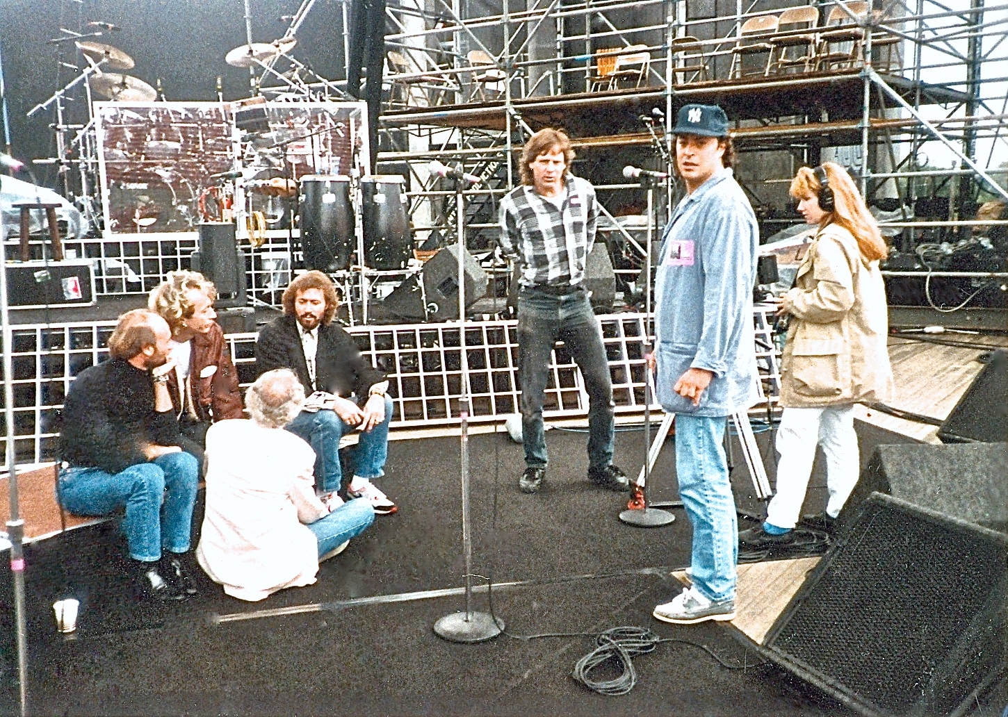  With the Bee Gees and Ron Delsener, producing and directing documentary for Delsener at Jones Beach Theater, 1989. 