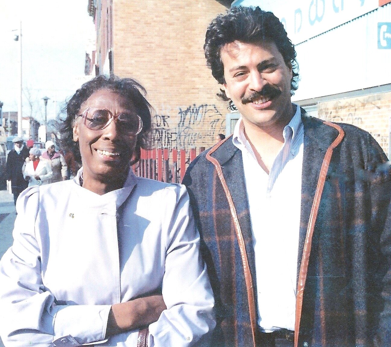 1984, on the streets of North Philadelphia with Teddy Pendergrass's mother, Ida, filming documentary on Teddy