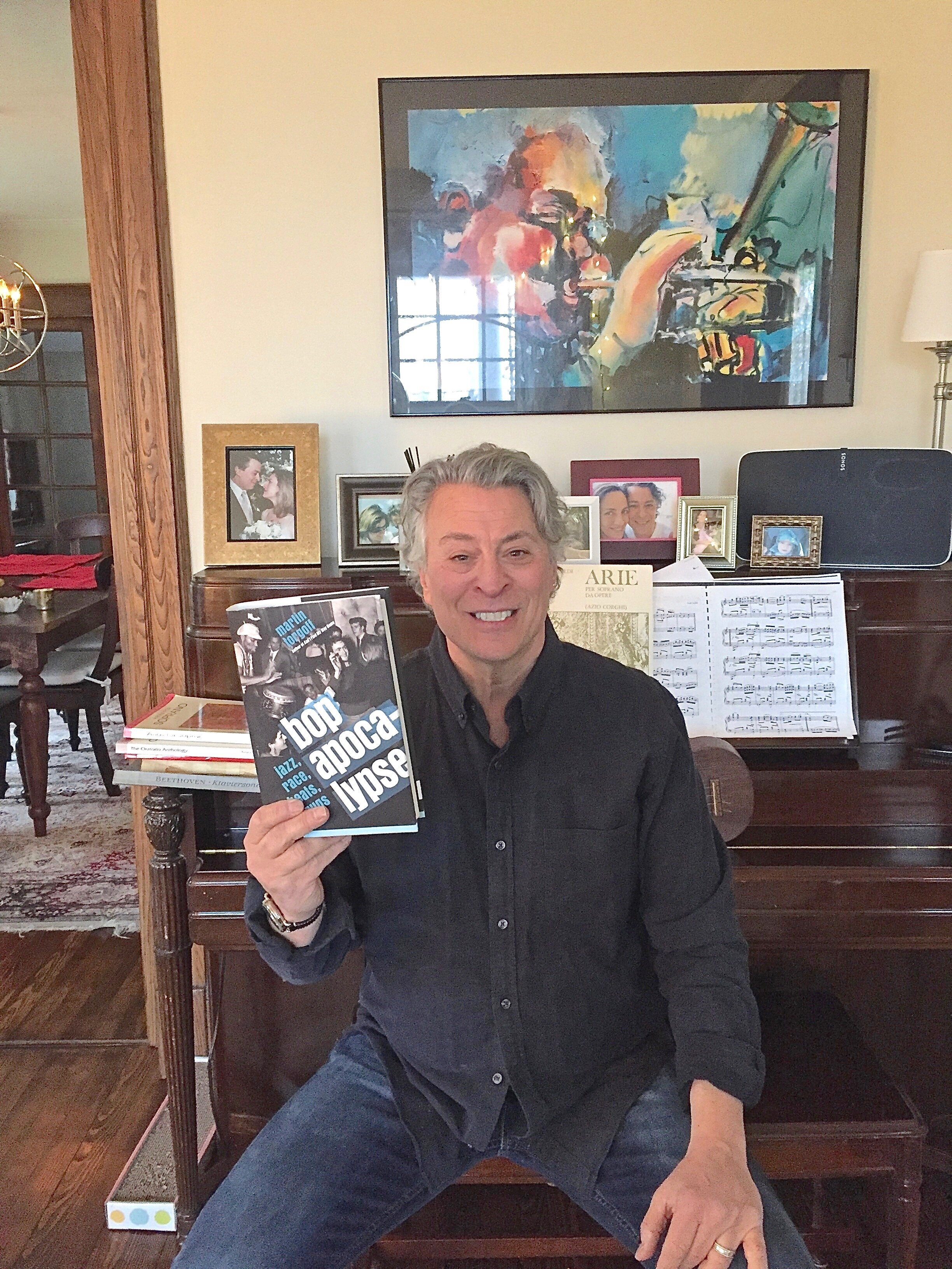 January, 2017, holding newly published copy of Bop Apocalypse.