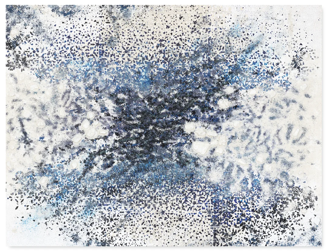 Blue Rectangle #1, 2016 - Acrylic paint, pigments, styrofoam, salt and gravel on wood - 176 x 230 cm - 69.3 x 90.6 in.