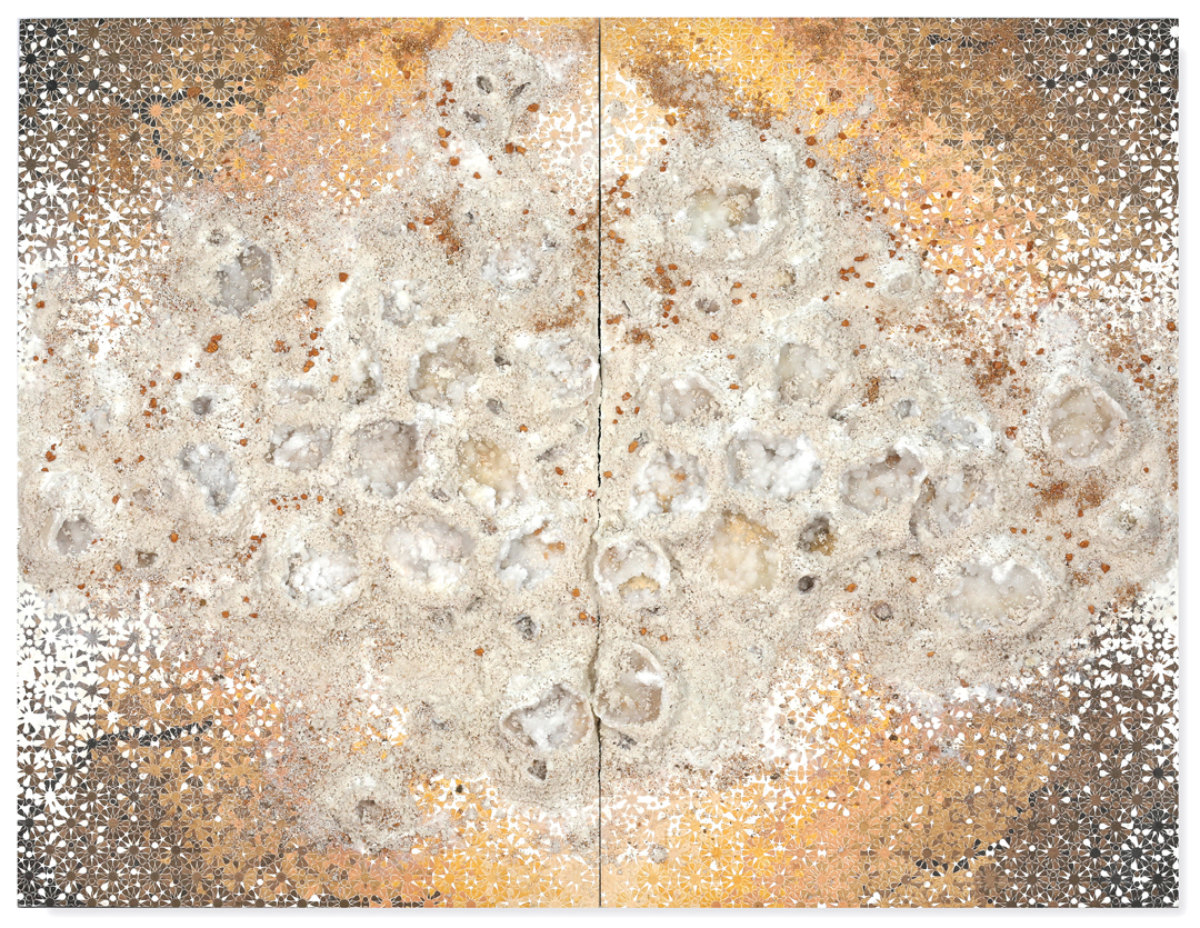 Gold White Duo #1, 2017 - acrylic paint, salt, pigments and minerals on wood panel - Diptych: 69.3 x 90.6 in | 176 x 230 cm