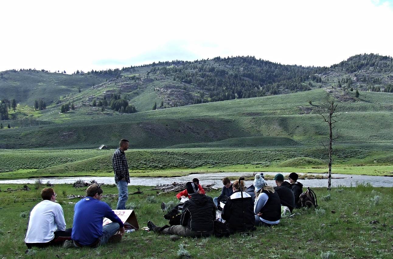 Dr. Leon and "Wilderness and Religious Imagination" class, Yellowstone NP (XE photo)