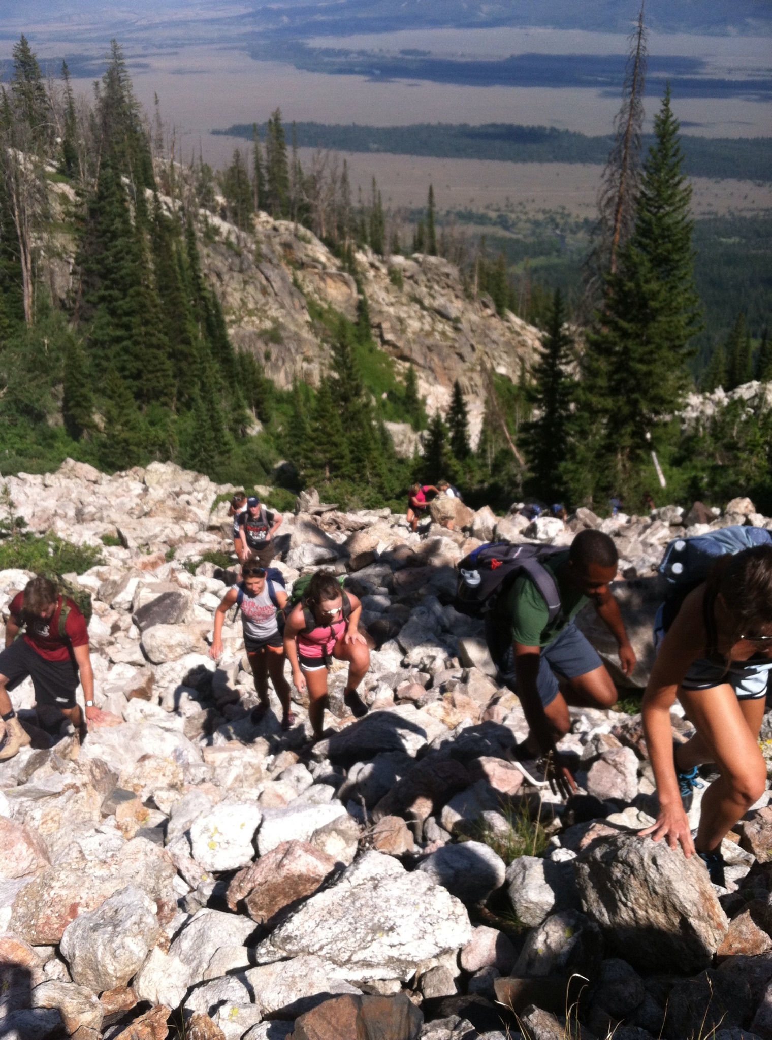 Traversing a boulder field on the way up to Delta Lake, Grand Teton National Park (XE photo)