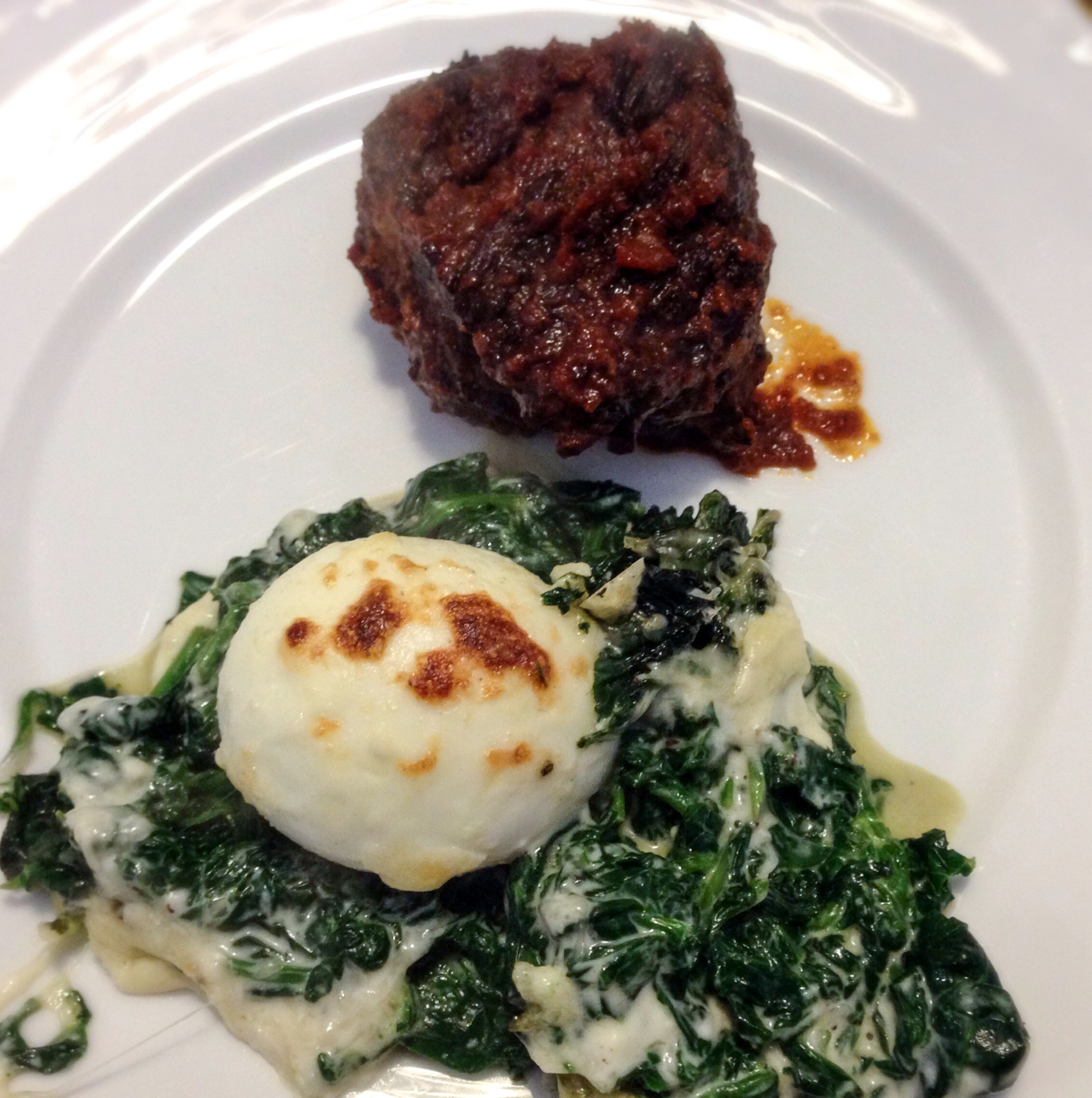 Eggs Mollet Florentine with Braised Beef Short Ribs