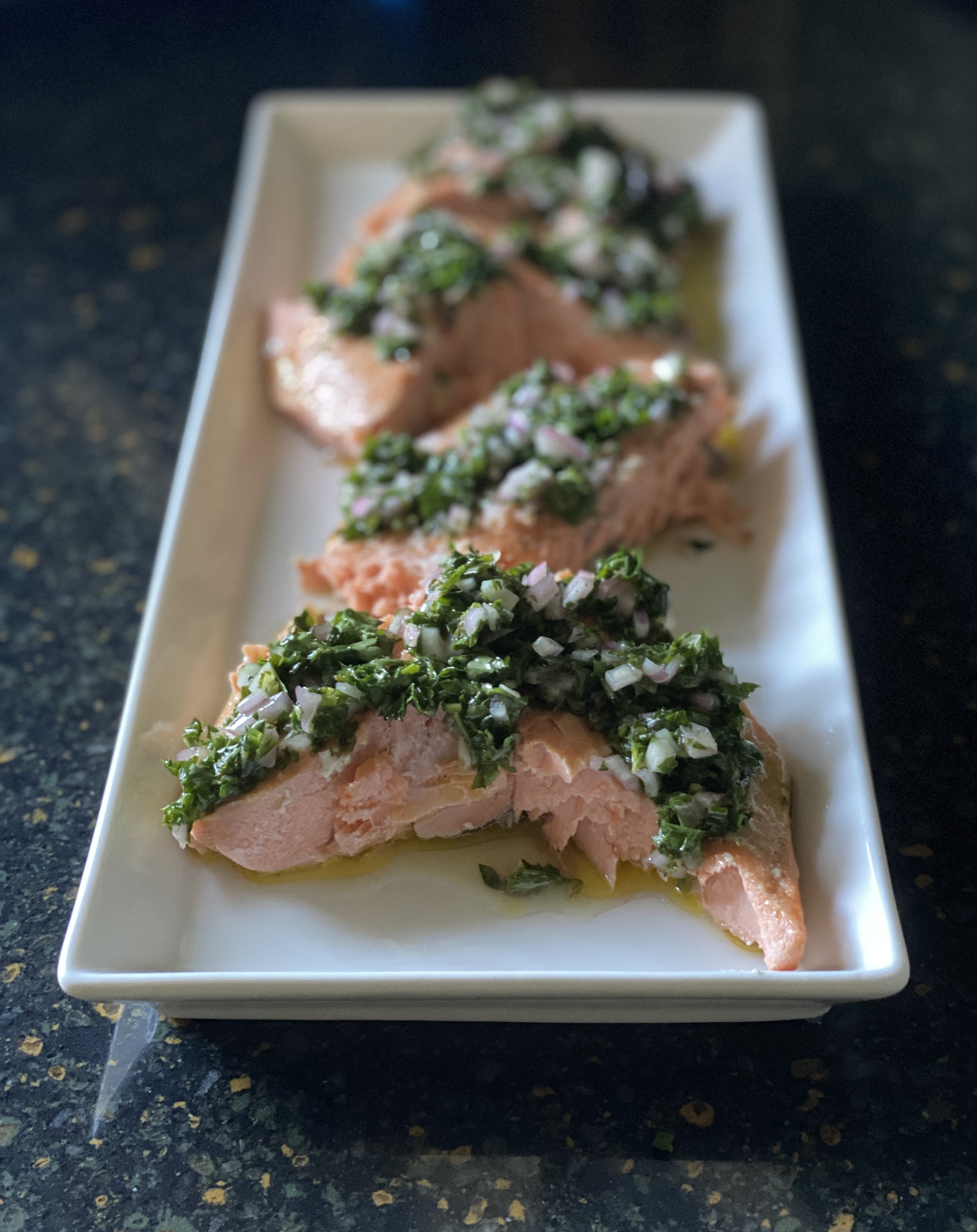 SLOW ROASTED SALMON WITH FRENCH HERB SALSA