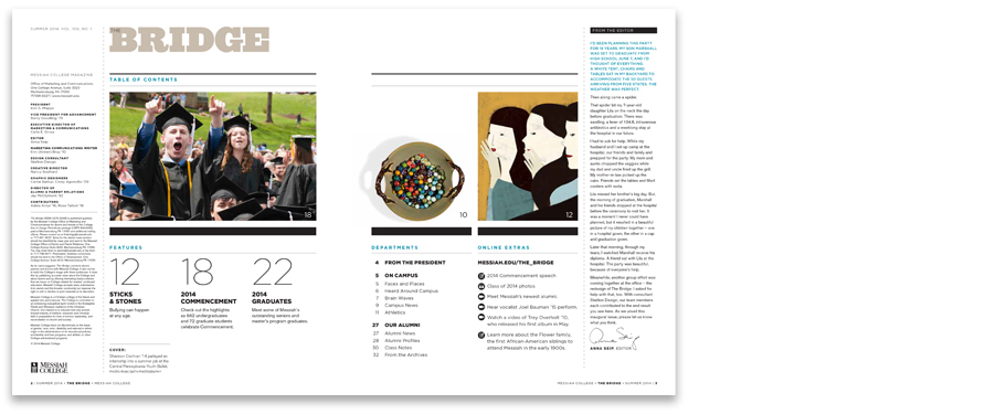 AFTER: The opening spread and table of contents are given room to breath, setting a more comfortable pace.