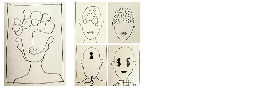 Olimpia Zagnoli’s sketches for the Fall 2014 cover and inside spread (above), and final art for the interior spread (below).