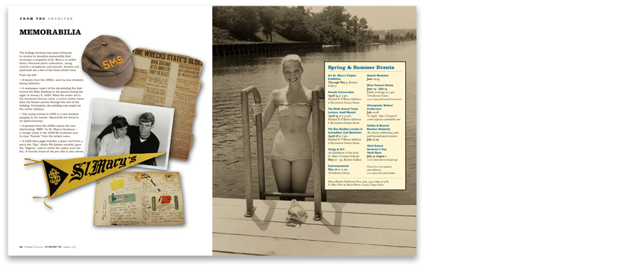 Archival photos are used throughout the issue, including these shots from the 1950s and 60s on both inside covers.