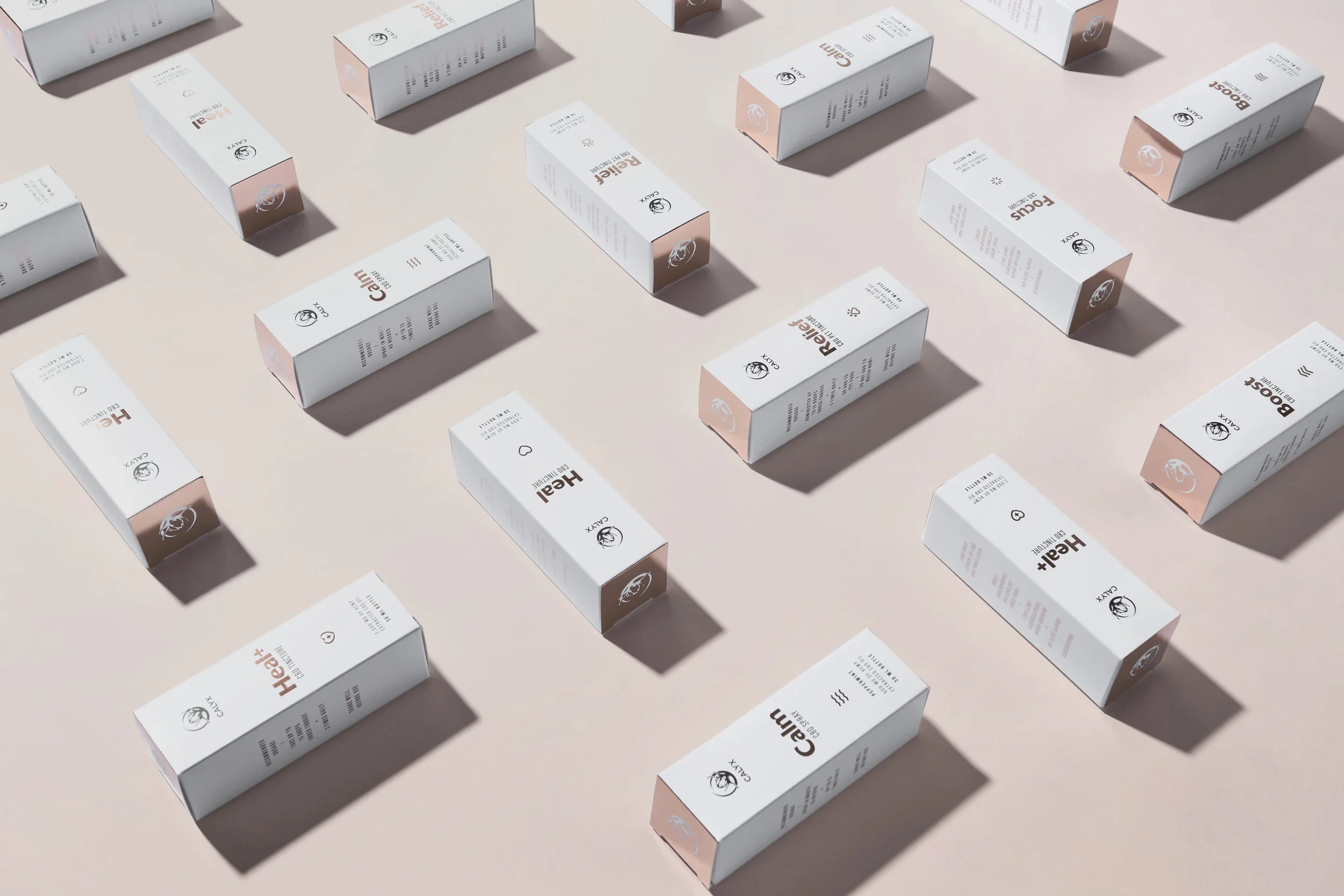 To elevate the on-shelf brand presence, we used a rose gold foil finish to give the product line a high-end luxury feel.